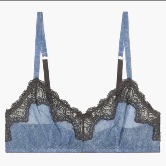 Savage x Fenty NWT Blue Denim Gray Lace Chiffon Bralette Size XL  Wireless Sexy - Picture 2 of 9